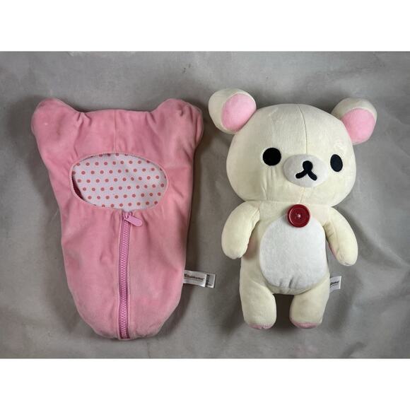 San-X Rilakkuma Korilakkuma Soft Stuffed Bear in Sleeping Bag Pink Kawaii - Picture 2 of 9